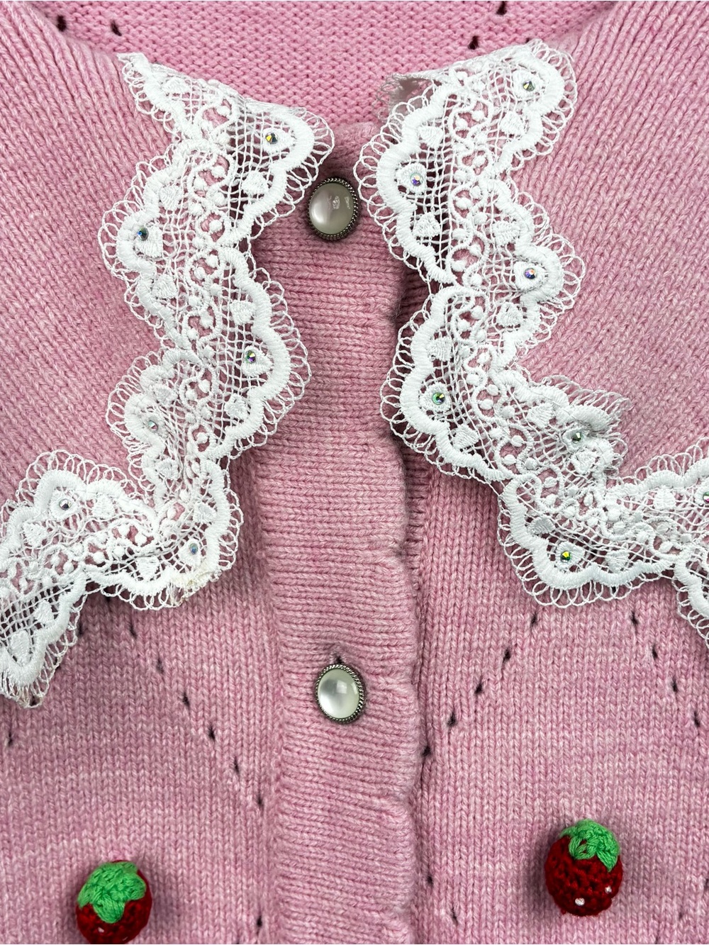 Ledin Sweet Strawberry Sweater Coat - 3D Strawberries Lace Collar - Fabulous!! - Picture 5 of 7